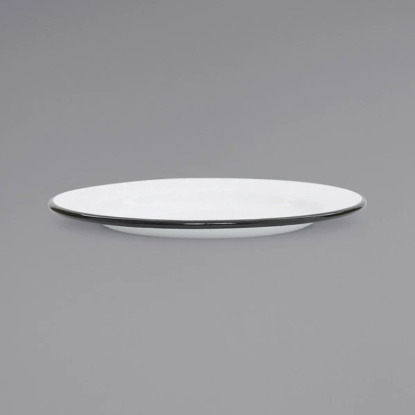Crow Canyon Home V99BLA Vintage 8" White Wide Rim Enamelware Plate With Black Rolled Rim - Image 3