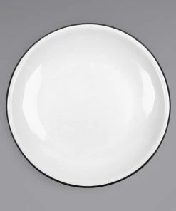Crow Canyon Home V123BLA Vintage 8" White Coupe Enamelware Plate With Black Rolled Rim