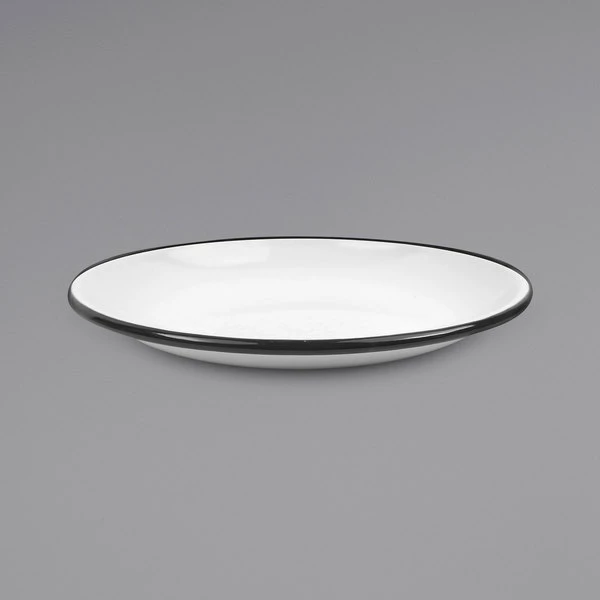 Crow Canyon Home V123BLA Vintage 8" White Coupe Enamelware Plate With Black Rolled Rim - Image 2
