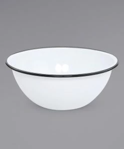 Crow Canyon Home V18BLA Vintage 2 Qt. White Round Enamelware Bowl With Black Rolled Rim