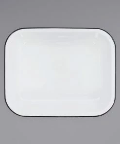 Crow Canyon Home V22BLA Vintage 2 Qt. White Enamelware Roasting Pan With Black Rolled Rim