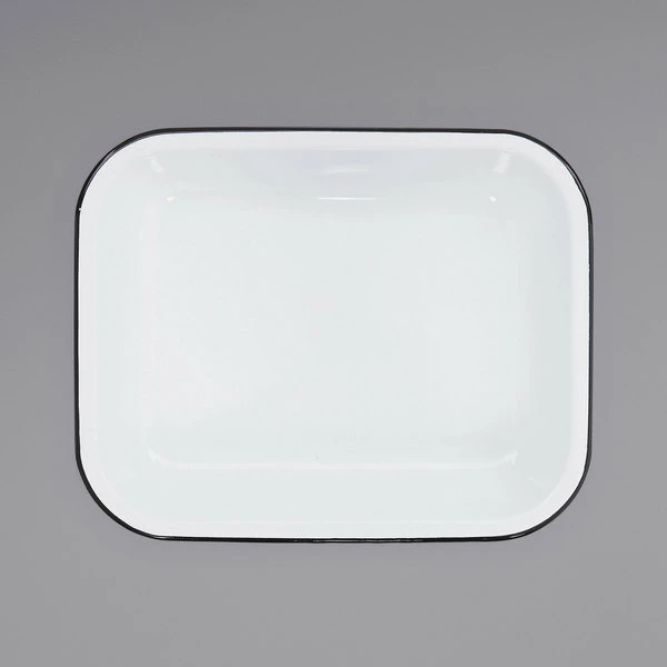 Crow Canyon Home V22BLA Vintage 2 Qt. White Enamelware Roasting Pan With Black Rolled Rim