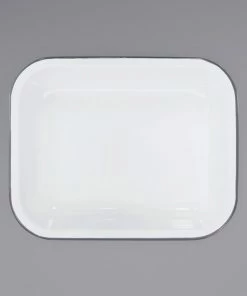 Crow Canyon Home V22GRY Vintage 2 Qt. White Enamelware Roasting Pan With Grey Rolled Rim