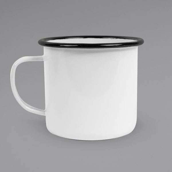 Crow Canyon Home V112BLA Vintage 16 Oz. White Enamelware Mug With Black Rolled Rim - Image 2