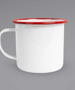 Crow Canyon Home V112RED Vintage 16 Oz. White Enamelware Mug With Red Rolled Rim
