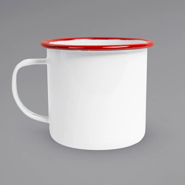 Crow Canyon Home V112RED Vintage 16 Oz. White Enamelware Mug With Red Rolled Rim