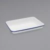 Crow Canyon Home V190BLU Vintage 11 1/4" X 8 3/4" White Rectangular Enamelware Tray With Blue Rolled Rim