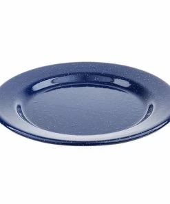Tablecraft 10163 Enamelware 8" Round Blue Plate With Speckles