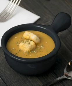 Tablecraft Professional Bakeware Tablecraft CW3370BK 8 Oz. Black Cast Aluminum Soup Bowl With Handle