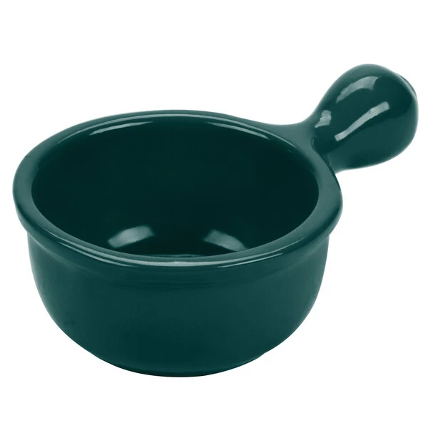 Tablecraft Professional Bakeware Tablecraft CW3370HGN 8 Oz. Hunter Green Cast Aluminum Soup Bowl With Handle - Image 2