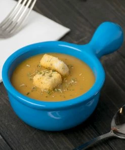 Tablecraft Professional Bakeware Tablecraft CW3370SBL 8 Oz. Sky Blue Cast Aluminum Soup Bowl With Handle