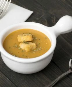 Tablecraft Professional Bakeware Tablecraft CW3370W 8 Oz. White Cast Aluminum Soup Bowl With Handle