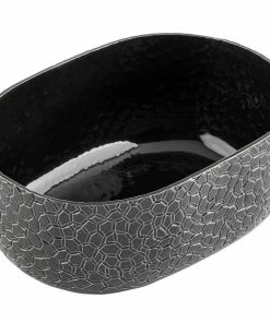 Tablecraft 10703 Crackle 28 Oz. Oval Black Aluminum Serving Bowl