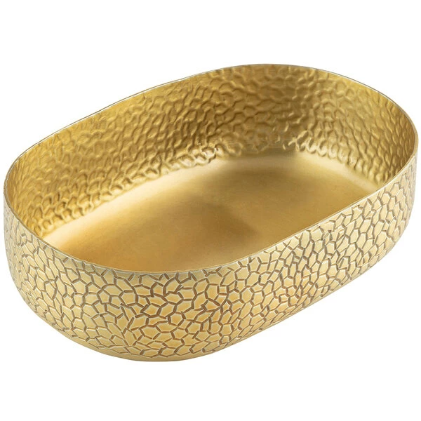 Tablecraft 10704 Crackle 64 Oz. Oval Gold Aluminum Serving Bowl