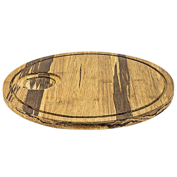 Front Of The House SPT054MUB21 12" Round Reversible Crushed Bamboo Serving Board With Hand Grips - 4/Case