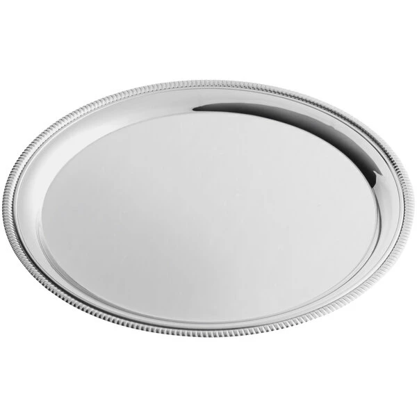 American Metalcraft Royal Touch 12" Round Embossed Stainless Steel Serving Tray - Image 2