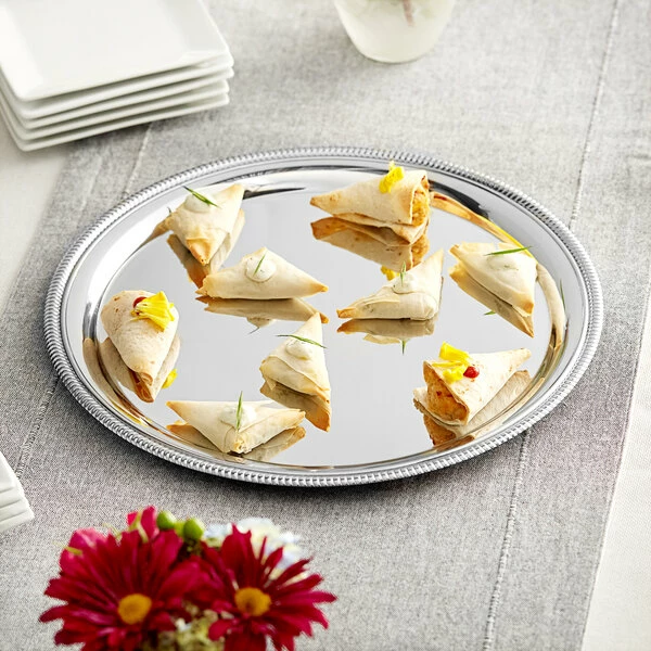 American Metalcraft Royal Touch 12" Round Embossed Stainless Steel Serving Tray