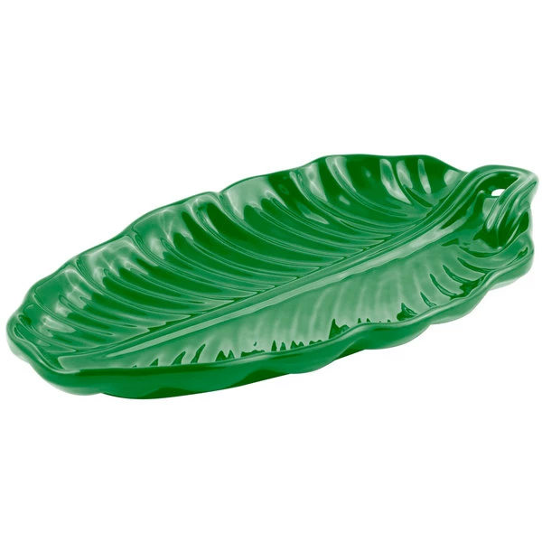 Bon Chef 9800 10" X 5" Calypso Green Sandstone Finish Cast Aluminum Leaf Platter