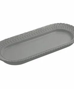 Bon Chef 2310 8" X 18" Platinum Gray Sandstone Finish Cast Aluminum Trellis Fish Platter