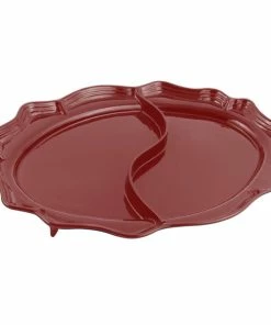 Bon Chef 2030D Queen Anne 18 3/4" X 24" Terra Cotta Sandstone Finish Cast Aluminum Divided Oval Platter
