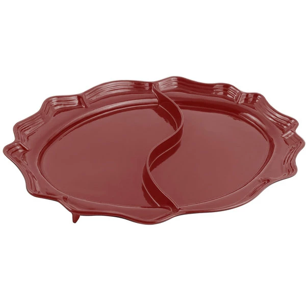 Bon Chef 2030D Queen Anne 18 3/4" X 24" Terra Cotta Sandstone Finish Cast Aluminum Divided Oval Platter