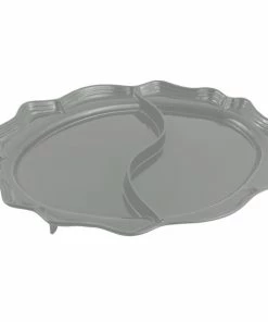 Bon Chef 2030D Queen Anne 18 3/4" X 24" Platinum Gray Sandstone Finish Cast Aluminum Divided Oval Platter