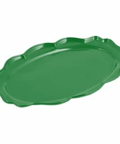 Bon Chef 2027 Queen Anne 12 1/2" X 16" Calypso Green Sandstone Finish Cast Aluminum Oval Platter
