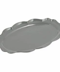 Bon Chef 2027 Queen Anne 12 1/2" X 16" Platinum Gray Sandstone Finish Cast Aluminum Oval Platter
