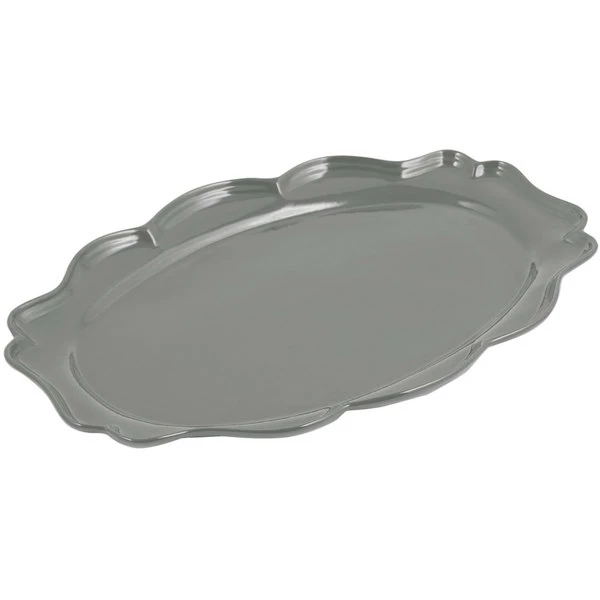 Bon Chef 2027 Queen Anne 12 1/2" X 16" Platinum Gray Sandstone Finish Cast Aluminum Oval Platter