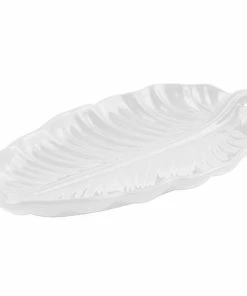 Bon Chef 9802 19 1/2" X 11" White Sandstone Finish Cast Aluminum Leaf Platter