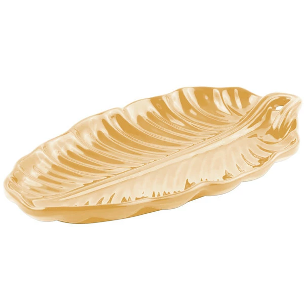 Bon Chef 9802 19 1/2" X 11" Ginger Sandstone Finish Cast Aluminum Leaf Platter