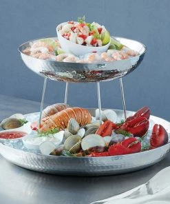 American Metalcraft DWHSEA12 68 Oz. Stainless Steel Double Wall Seafood Tray With Hammered Finish - 12"