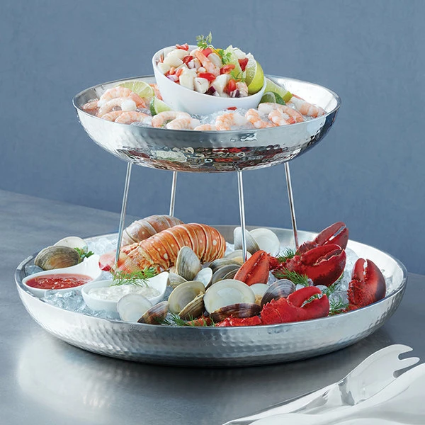 American Metalcraft DWHSEA12 68 Oz. Stainless Steel Double Wall Seafood Tray With Hammered Finish - 12"